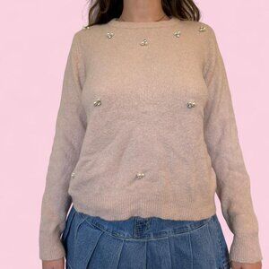 who what wear blush pink pearl-embellished sweater